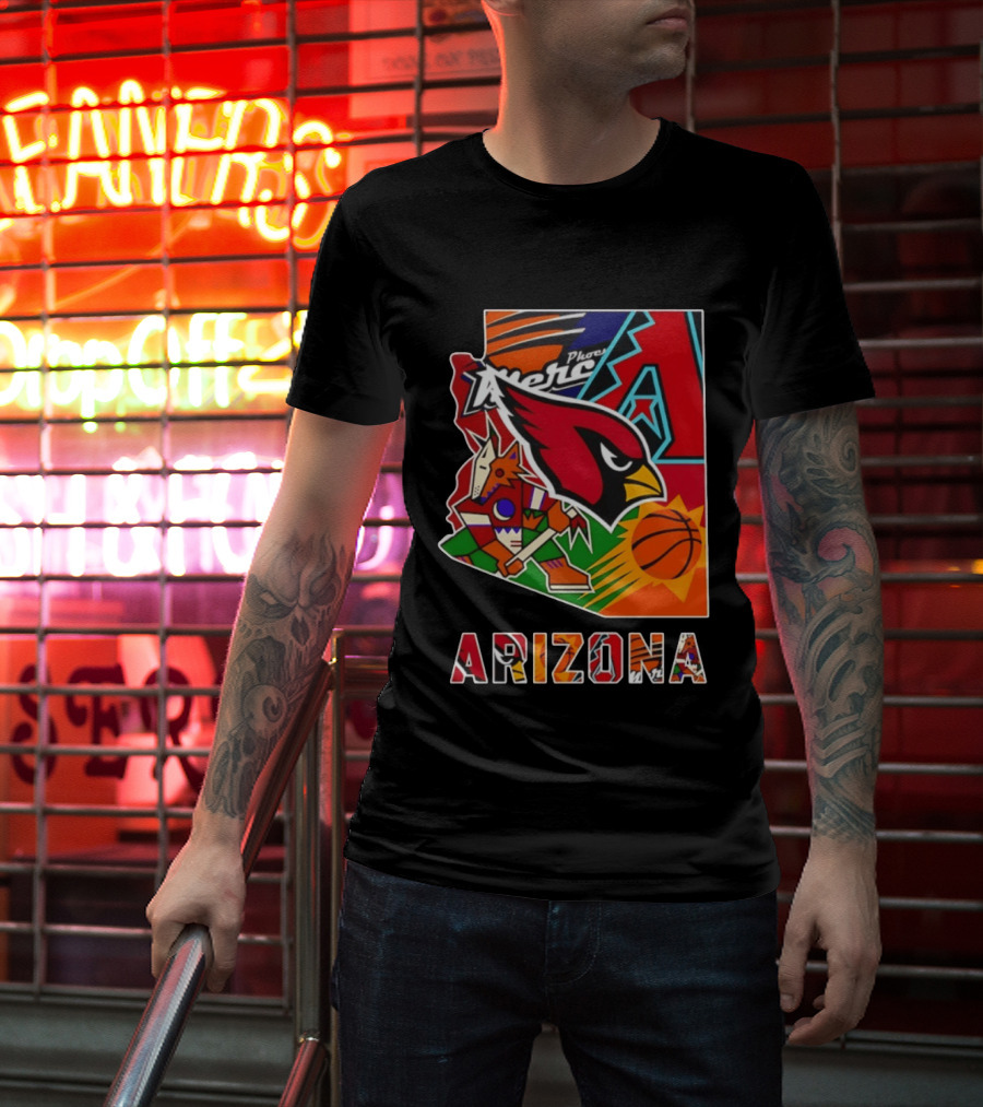 Arizona Cardinals Diamondbacks Suns Mercury Coyotes Sports Teams Map 2026 T-Shirt