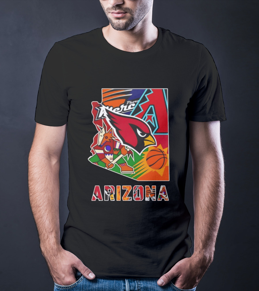 Arizona Cardinals Diamondbacks Suns Mercury Coyotes Sports Teams Map 2026 T-Shirt
