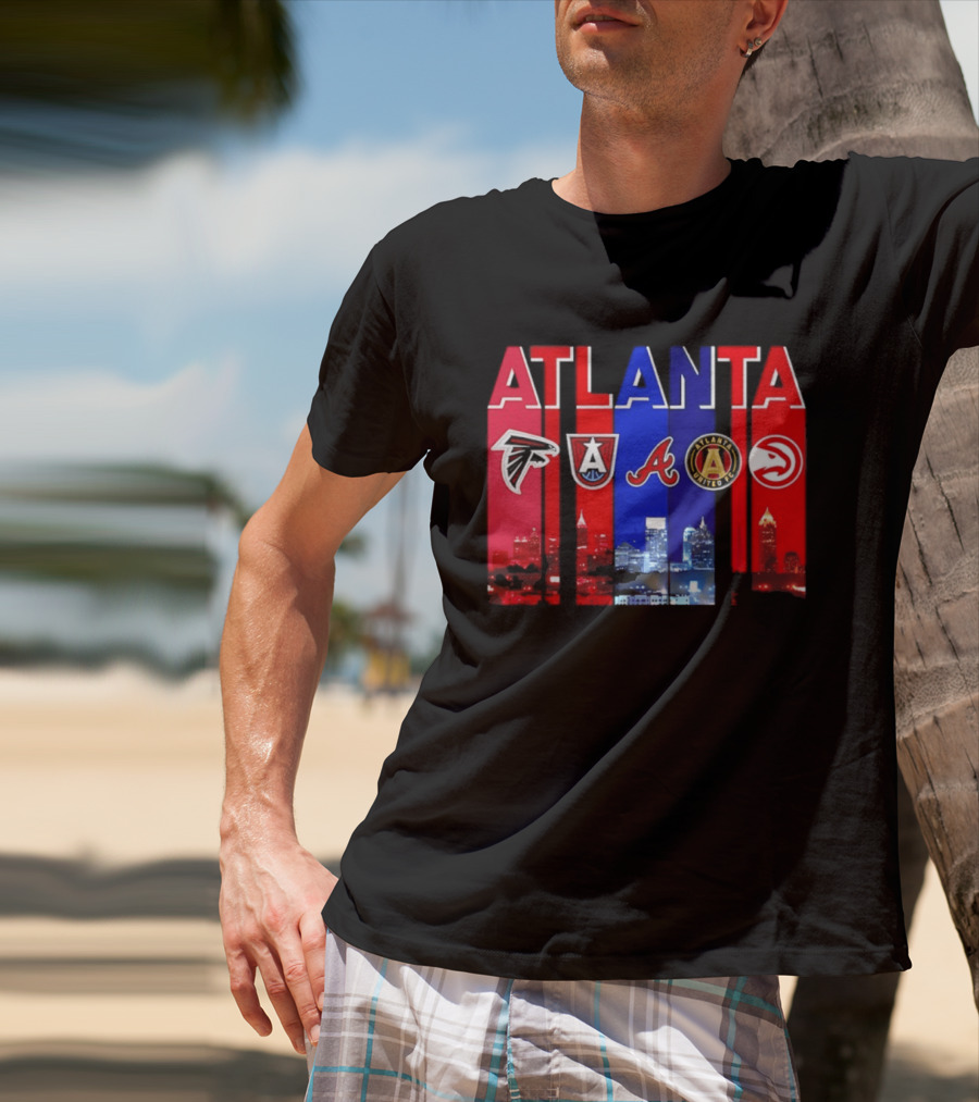Atlanta Falcons Hawks Braves United FC Skyline City Sports Logos T-Shirt