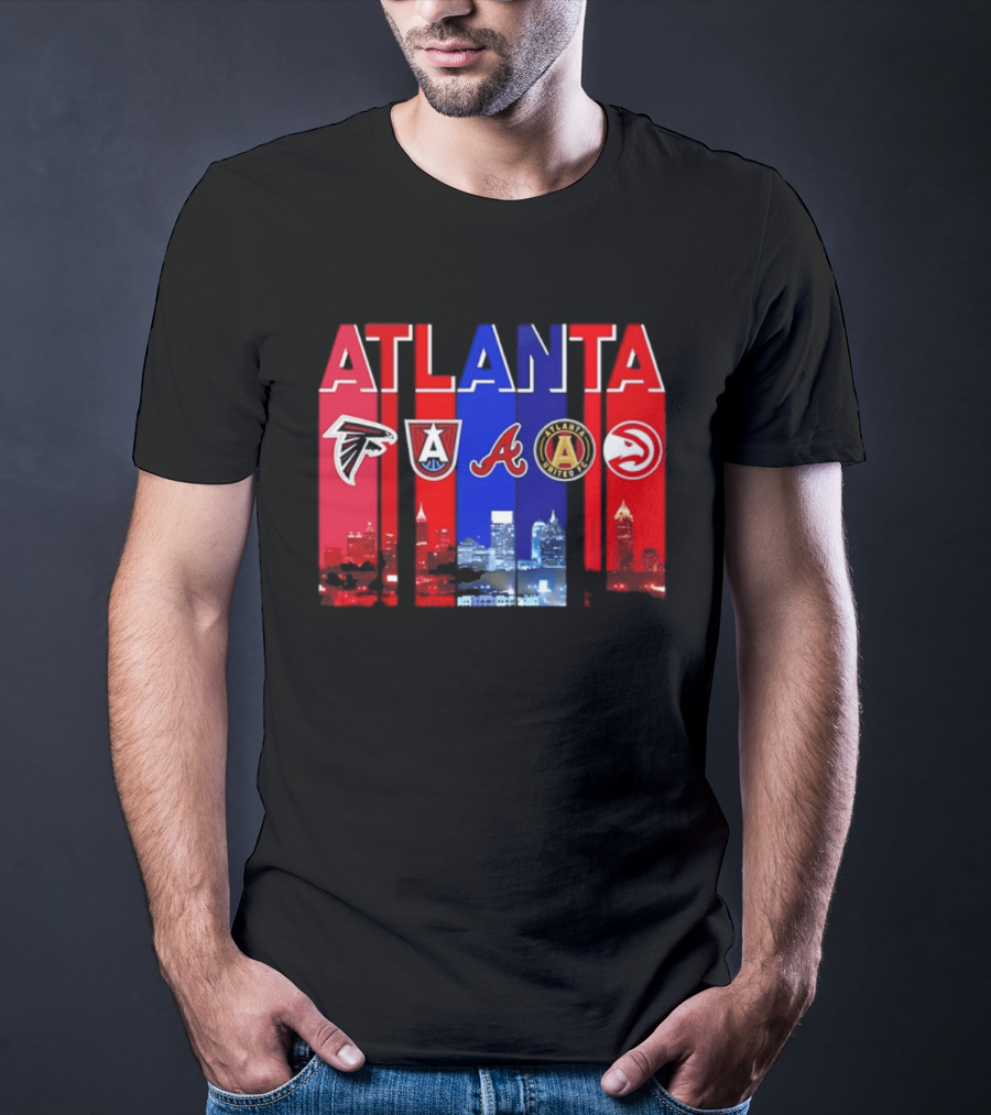 Atlanta Falcons Hawks Braves United FC Skyline City Sports Logos T-Shirt