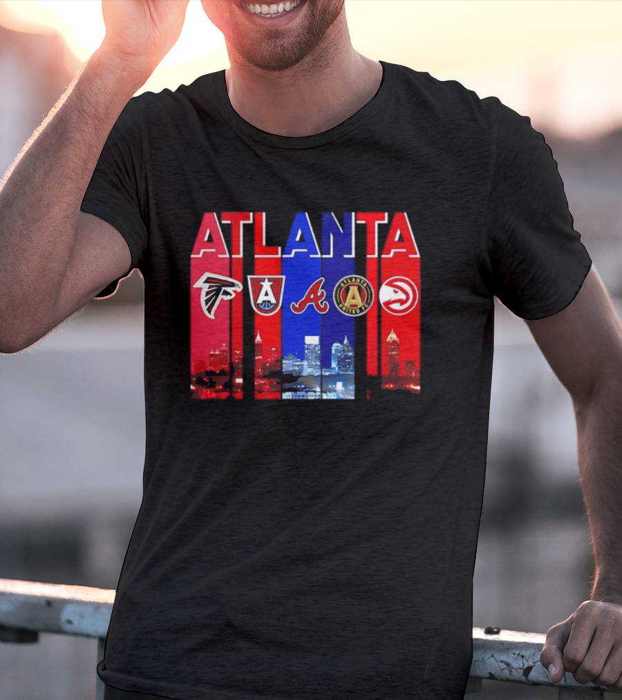 Atlanta Falcons Hawks Braves United FC Skyline City Sports Logos T-Shirt