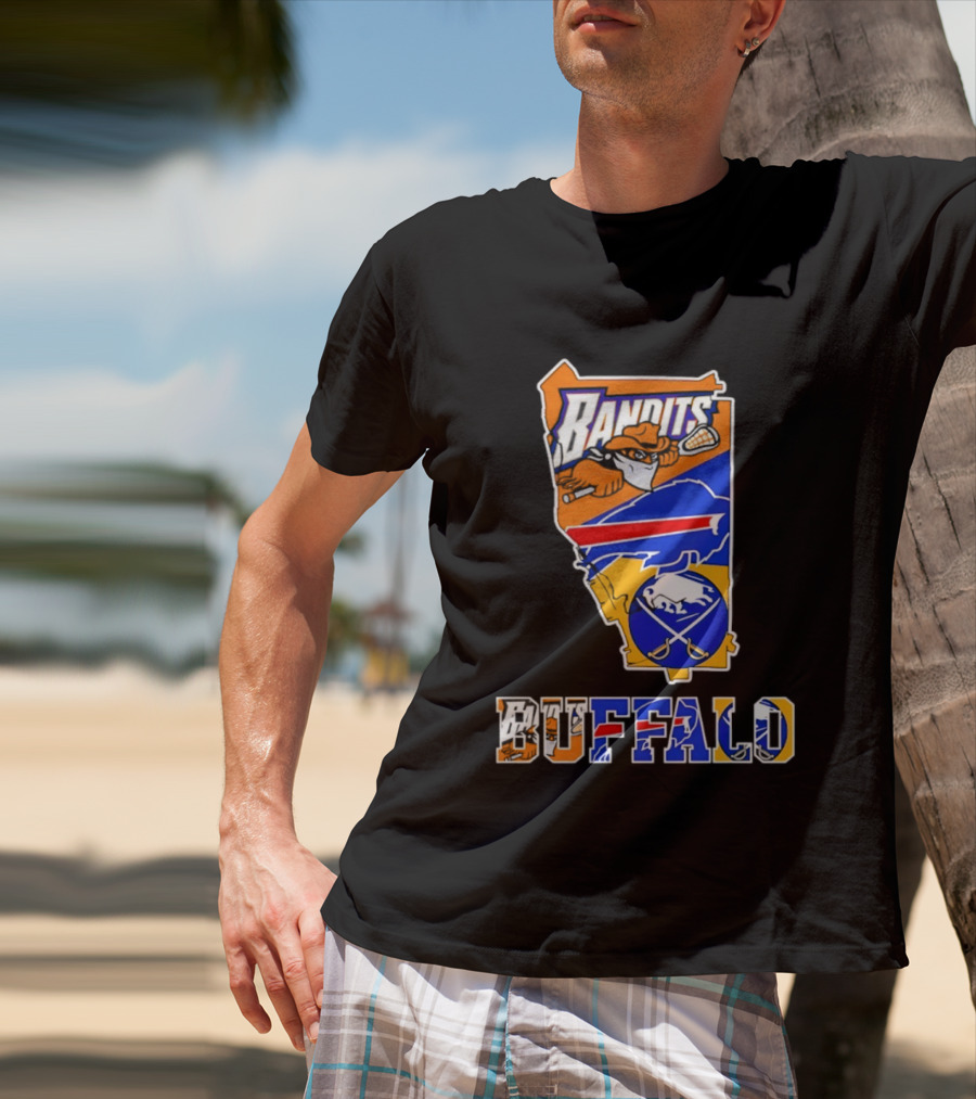 Buffalo Bandits Bills Sabres New York Sports Team Map Collage T-Shirt
