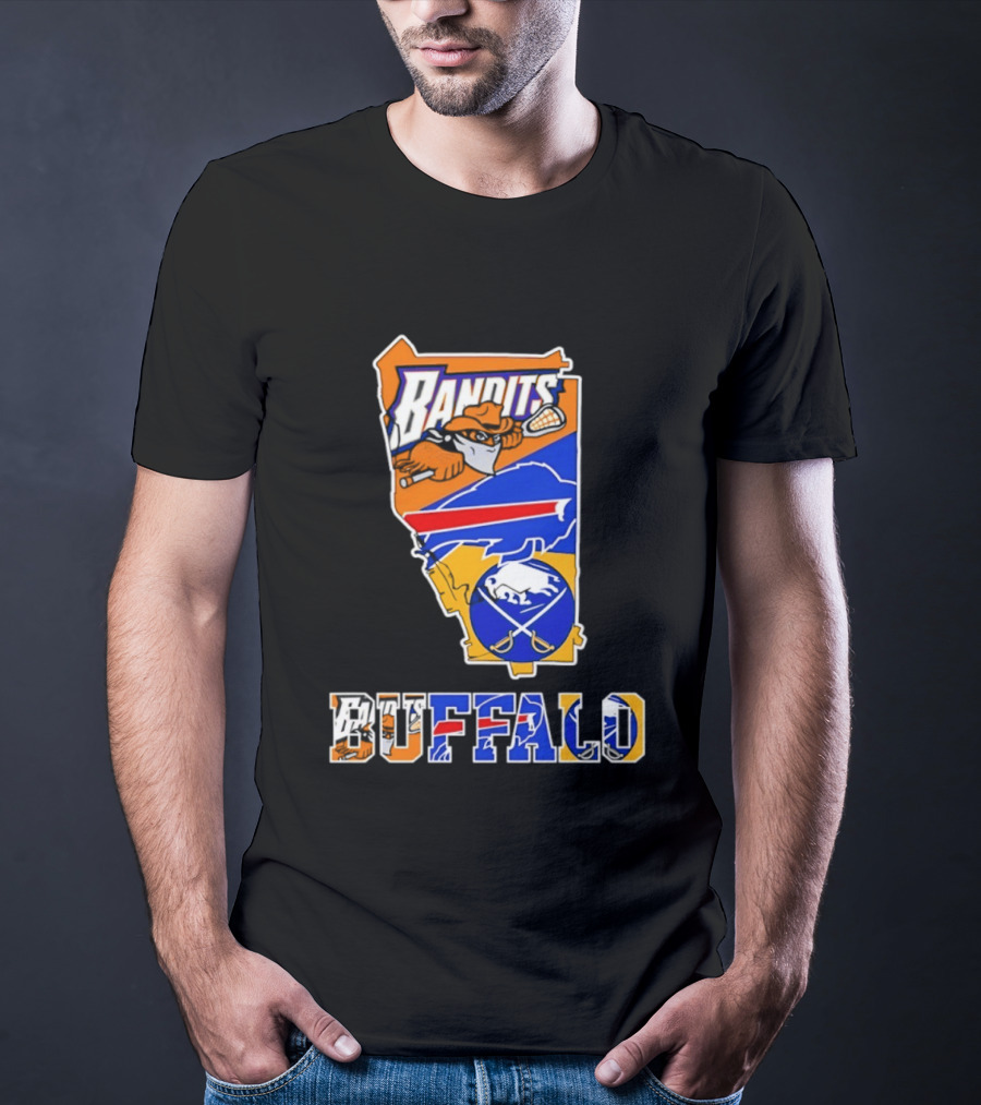 Buffalo Bandits Bills Sabres New York Sports Team Map Collage T-Shirt