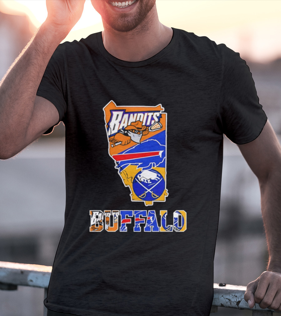 Buffalo Bandits Bills Sabres New York Sports Team Map Collage T-Shirt