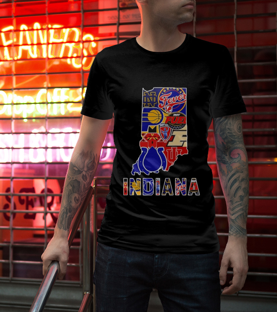 Indiana Basketball Colts Notre Dame Fever Indy Fuel Map Collage 2026 T-Shirt