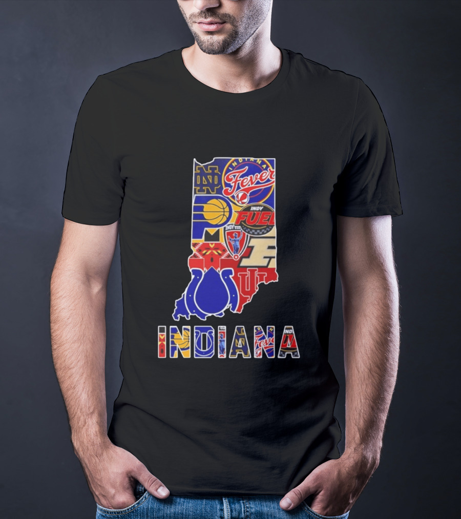 Indiana Basketball Colts Notre Dame Fever Indy Fuel Map Collage 2026 T-Shirt