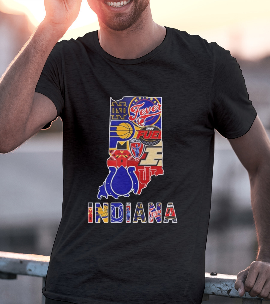 Indiana Basketball Colts Notre Dame Fever Indy Fuel Map Collage 2026 T-Shirt