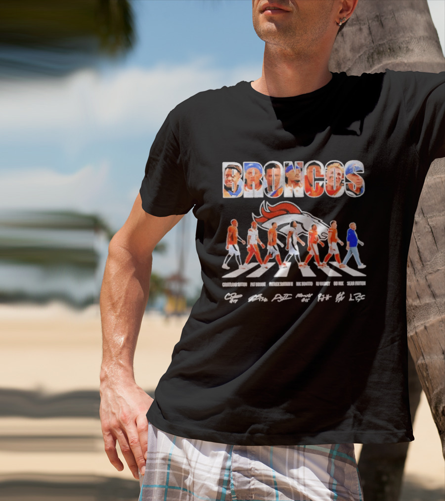 Denver Broncos Abbey Road Sutton Bryant Surtain II Bonitto Harvey Nix Payton Signatures NFL Team T-Shirt