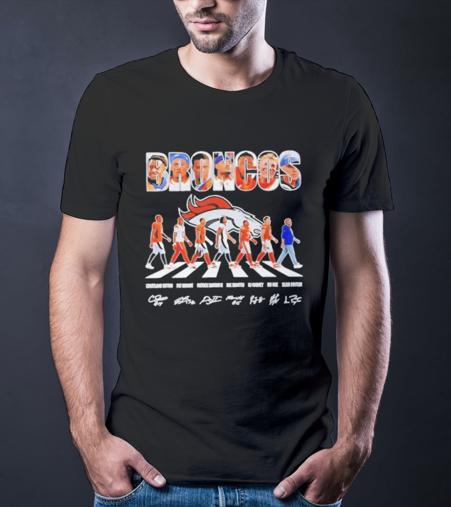 Denver Broncos Abbey Road Sutton Bryant Surtain II Bonitto Harvey Nix Payton Signatures NFL Team T-Shirt