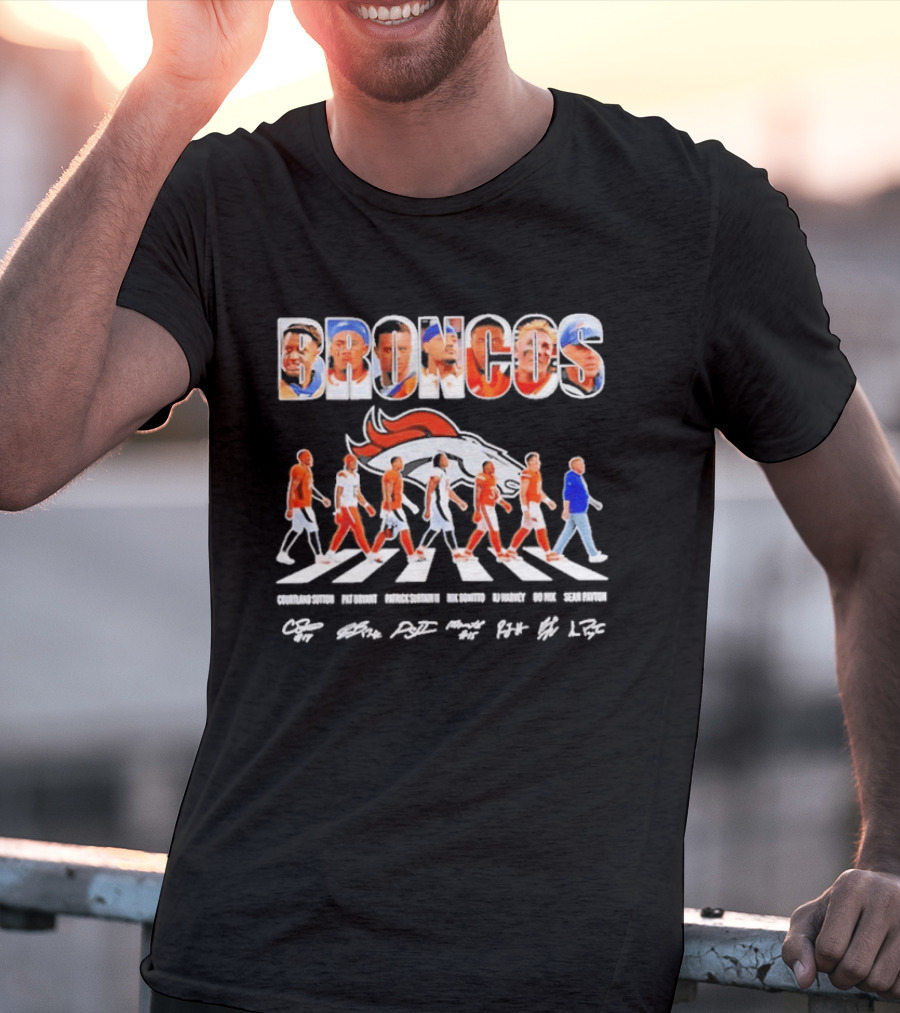 Denver Broncos Abbey Road Sutton Bryant Surtain II Bonitto Harvey Nix Payton Signatures NFL Team T-Shirt