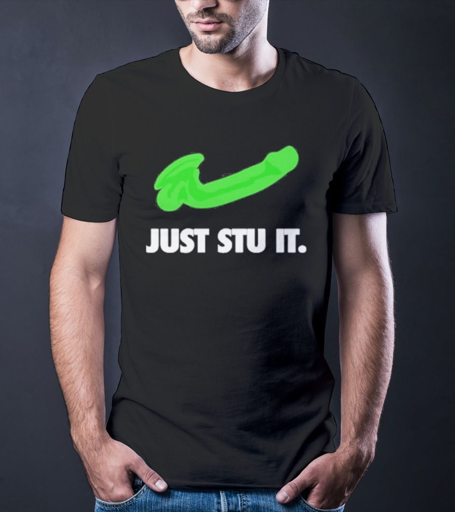 Just Stu It Green Swoosh Iconic Phrase T-Shirt