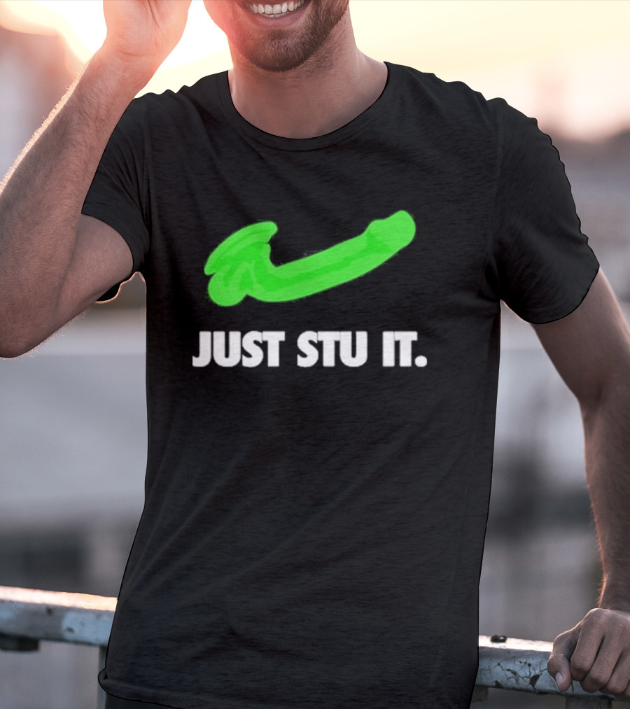 Just Stu It Green Swoosh Iconic Phrase T-Shirt