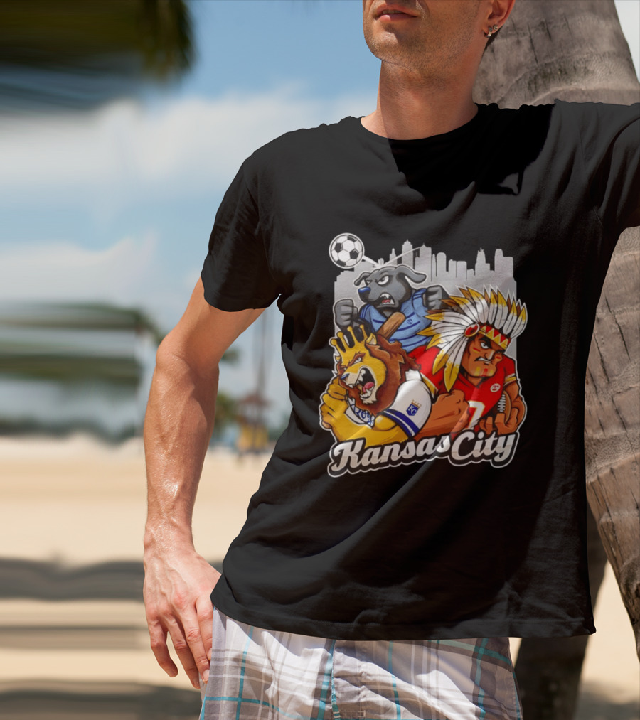 Kansas City Chiefs Royals Sporting KC Cityscape Sports Mashup T-Shirt