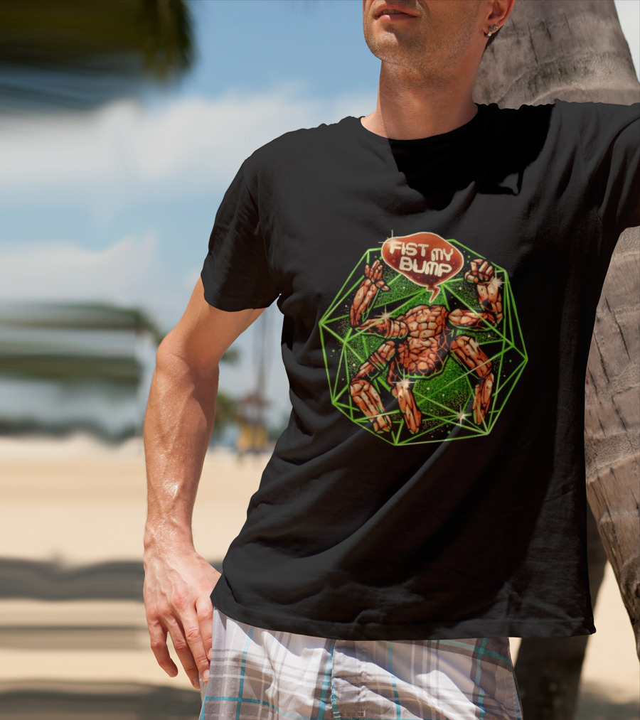 Fist My Bump Comic Stone Creature With Green Geometric Frame T-Shirt
