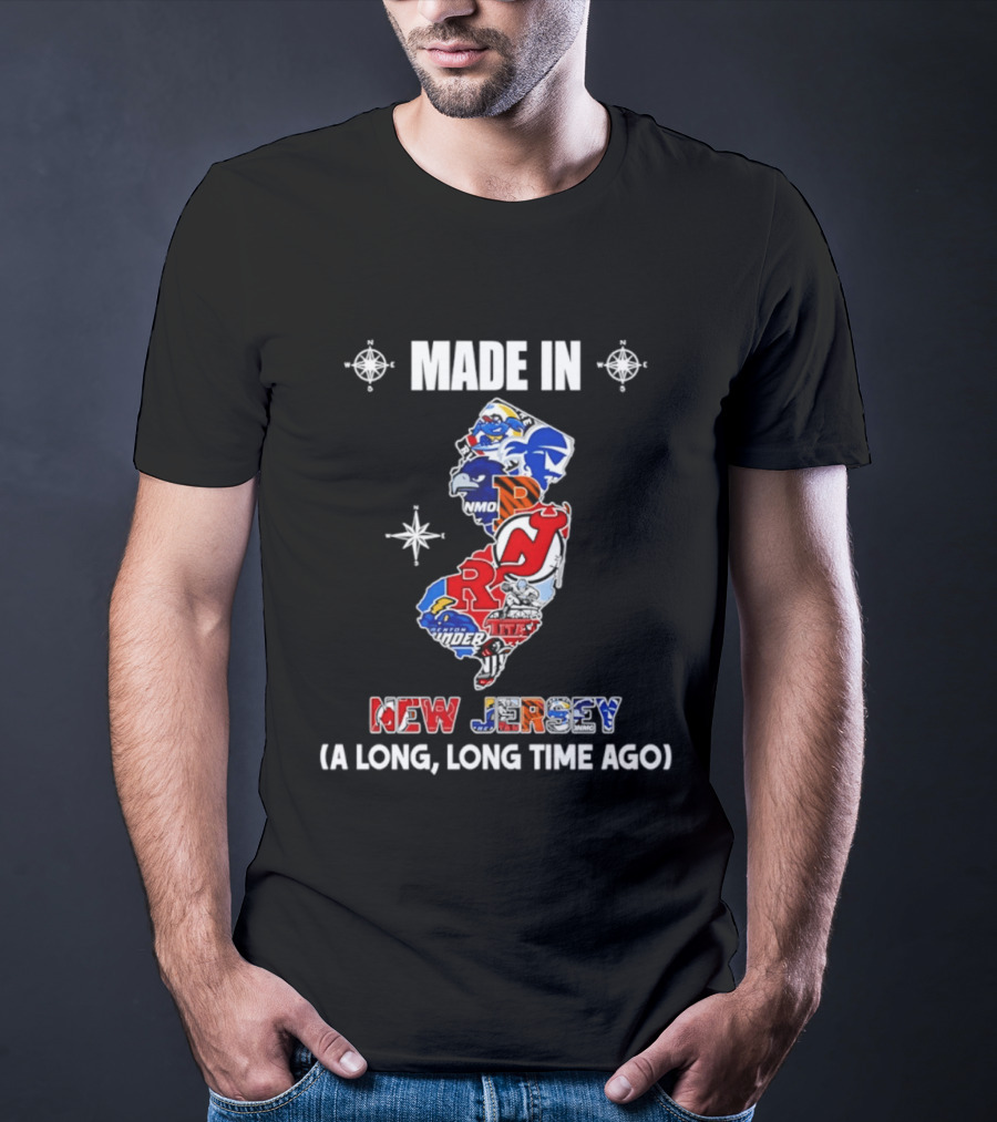 Made In New Jersey State Sports And College Team Logos Map A Long Long Time Ago T-Shirt