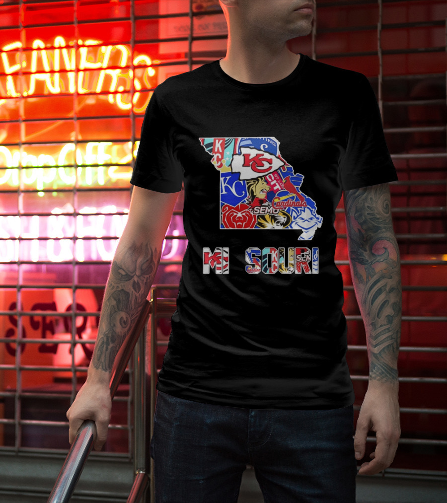 Missouri State KC Chiefs Cardinals SEMO Tigers Sports Map T-Shirt