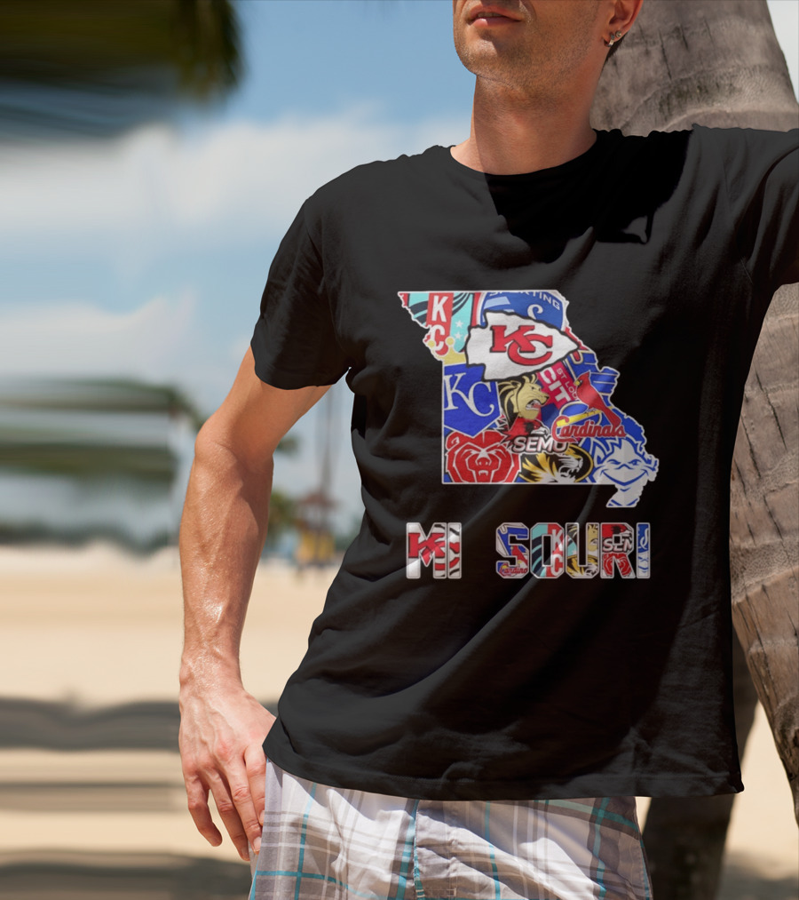 Missouri State KC Chiefs Cardinals SEMO Tigers Sports Map T-Shirt