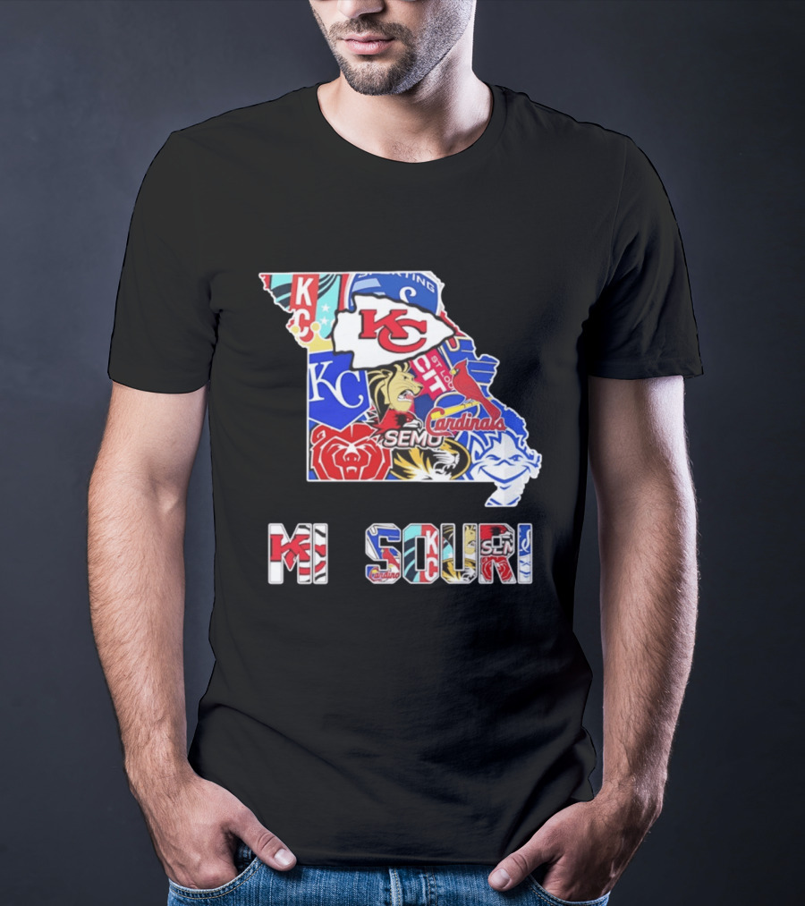 Missouri State KC Chiefs Cardinals SEMO Tigers Sports Map T-Shirt