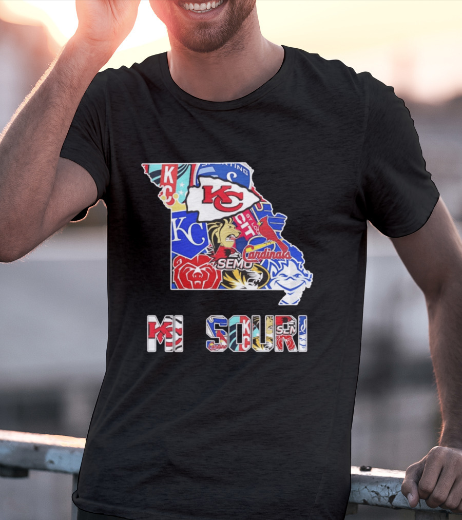 Missouri State KC Chiefs Cardinals SEMO Tigers Sports Map T-Shirt