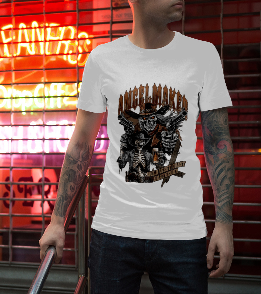 AngelMaker Wild West Coast Deathcore Skeleton Gunslinger Violence T-Shirt
