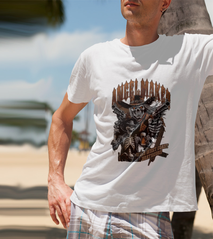 AngelMaker Wild West Coast Deathcore Skeleton Gunslinger Violence T-Shirt