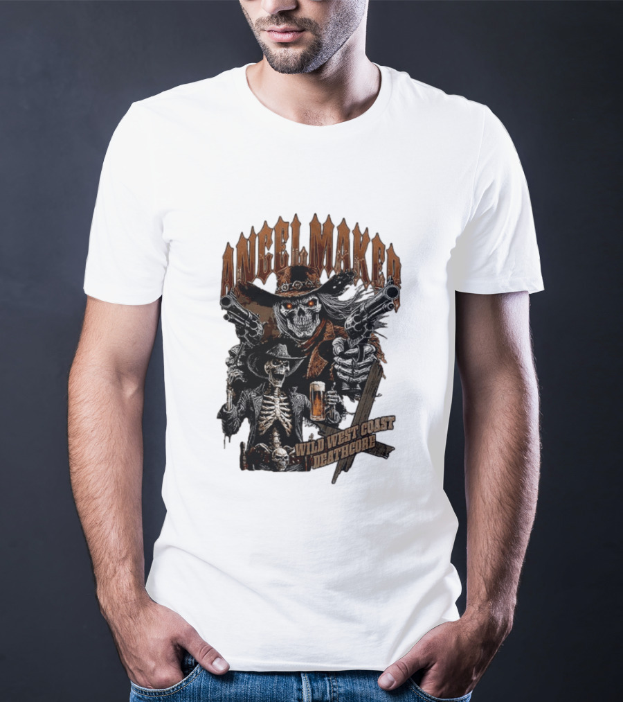 AngelMaker Wild West Coast Deathcore Skeleton Gunslinger Violence T-Shirt