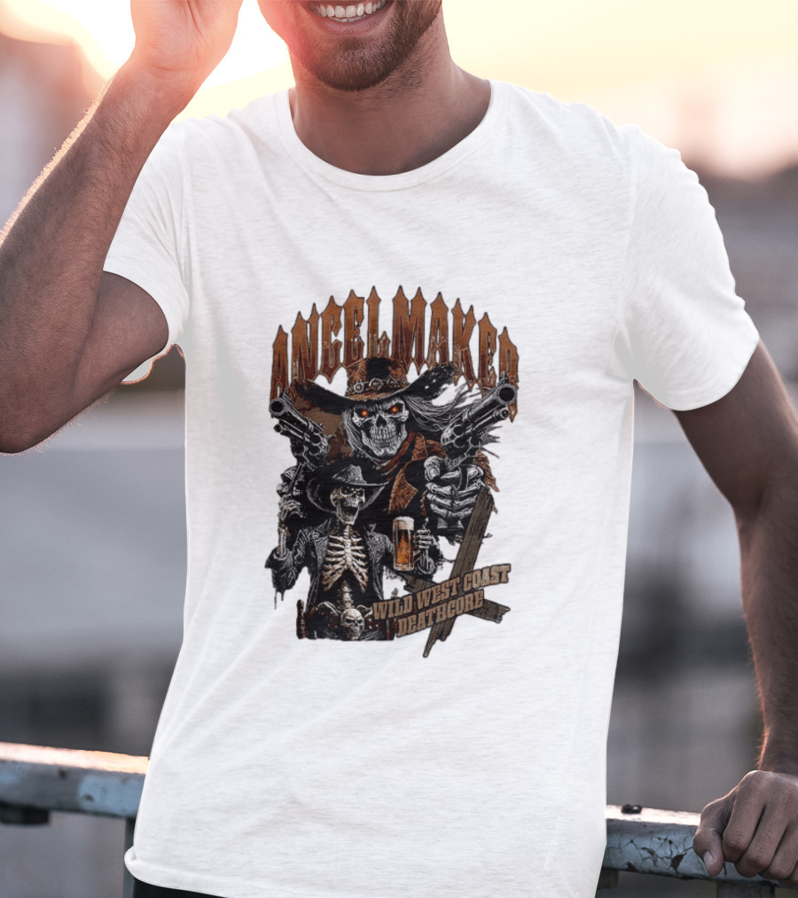 AngelMaker Wild West Coast Deathcore Skeleton Gunslinger Violence T-Shirt