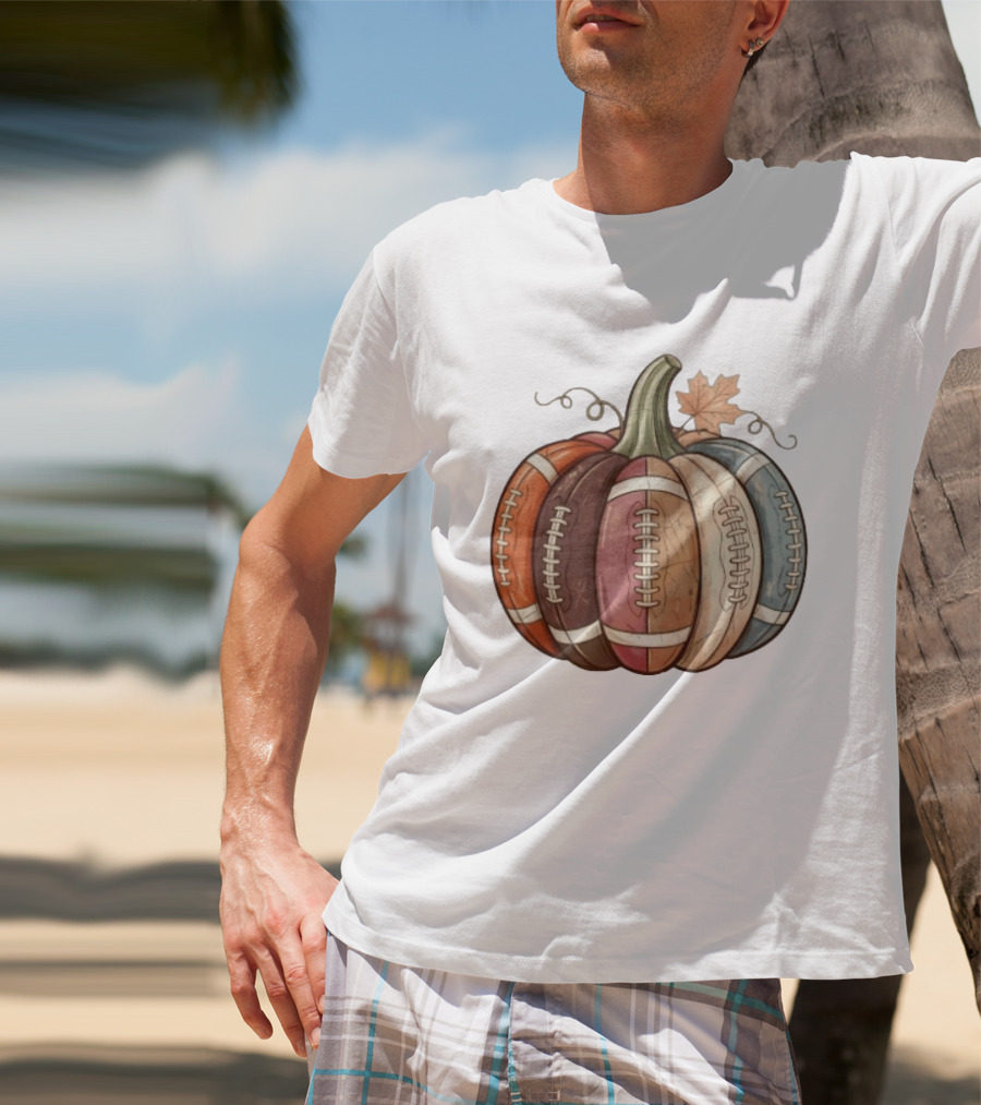 Football Pumpkin Fall Autumn Sports Harvest Season Decor T-Shirt