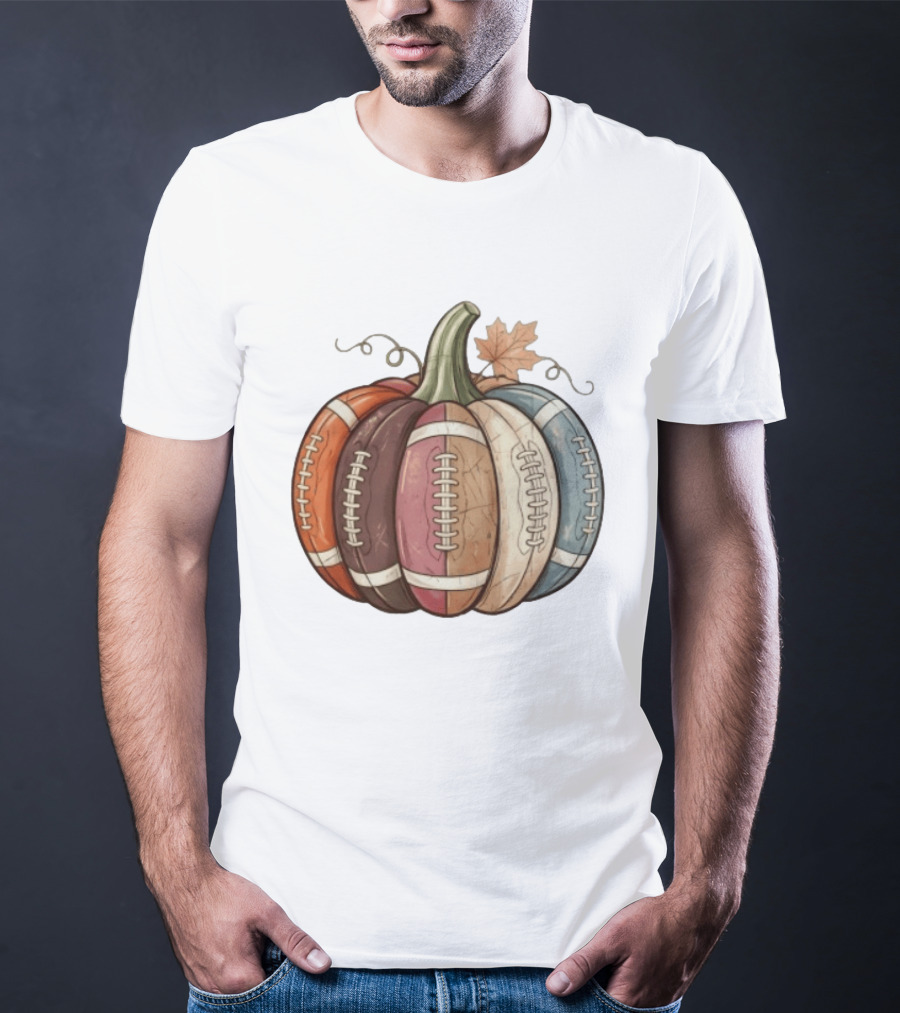 Football Pumpkin Fall Autumn Sports Harvest Season Decor T-Shirt
