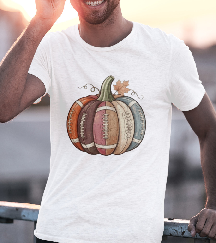 Football Pumpkin Fall Autumn Sports Harvest Season Decor T-Shirt