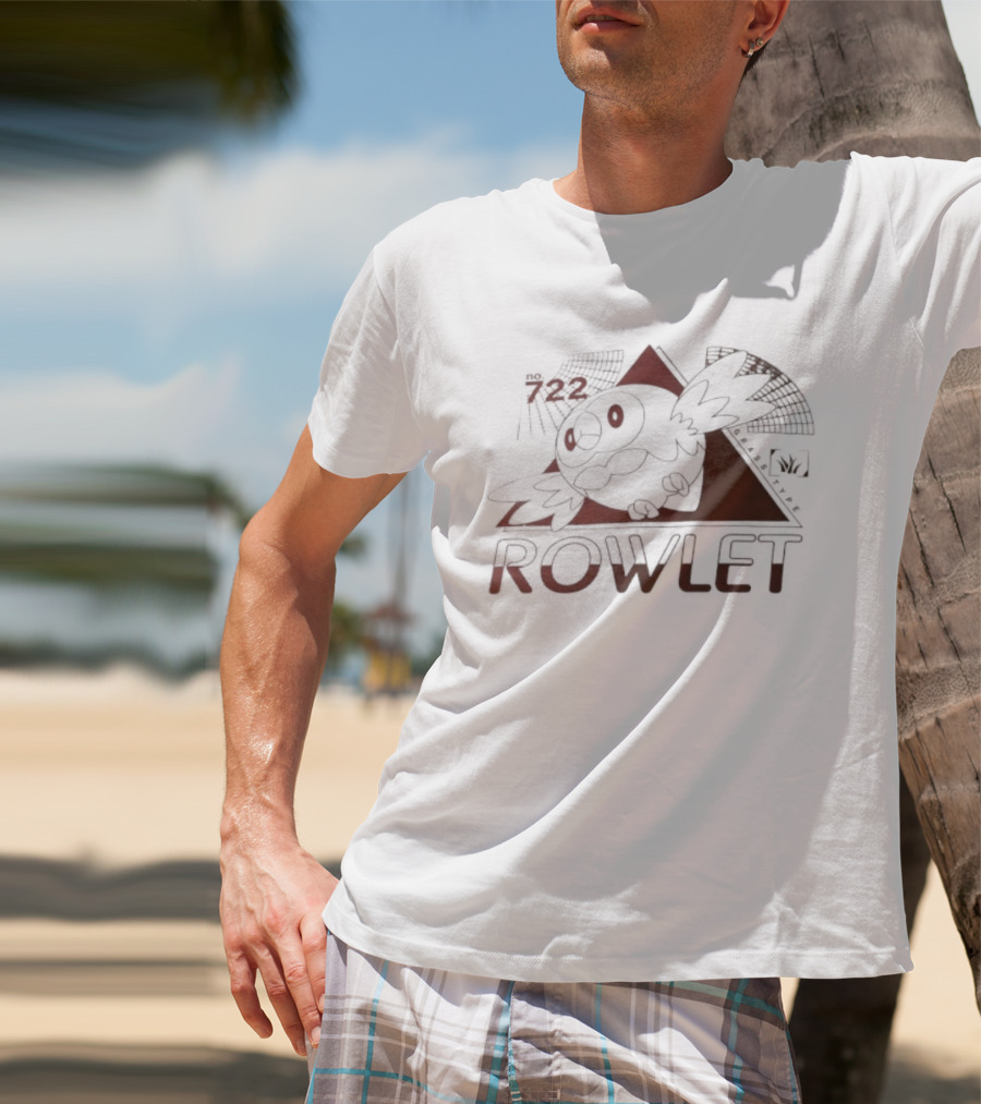 Rowlet 722 Grass Type Pokémon Triangular Art Featuring Iconic Owl T-Shirt