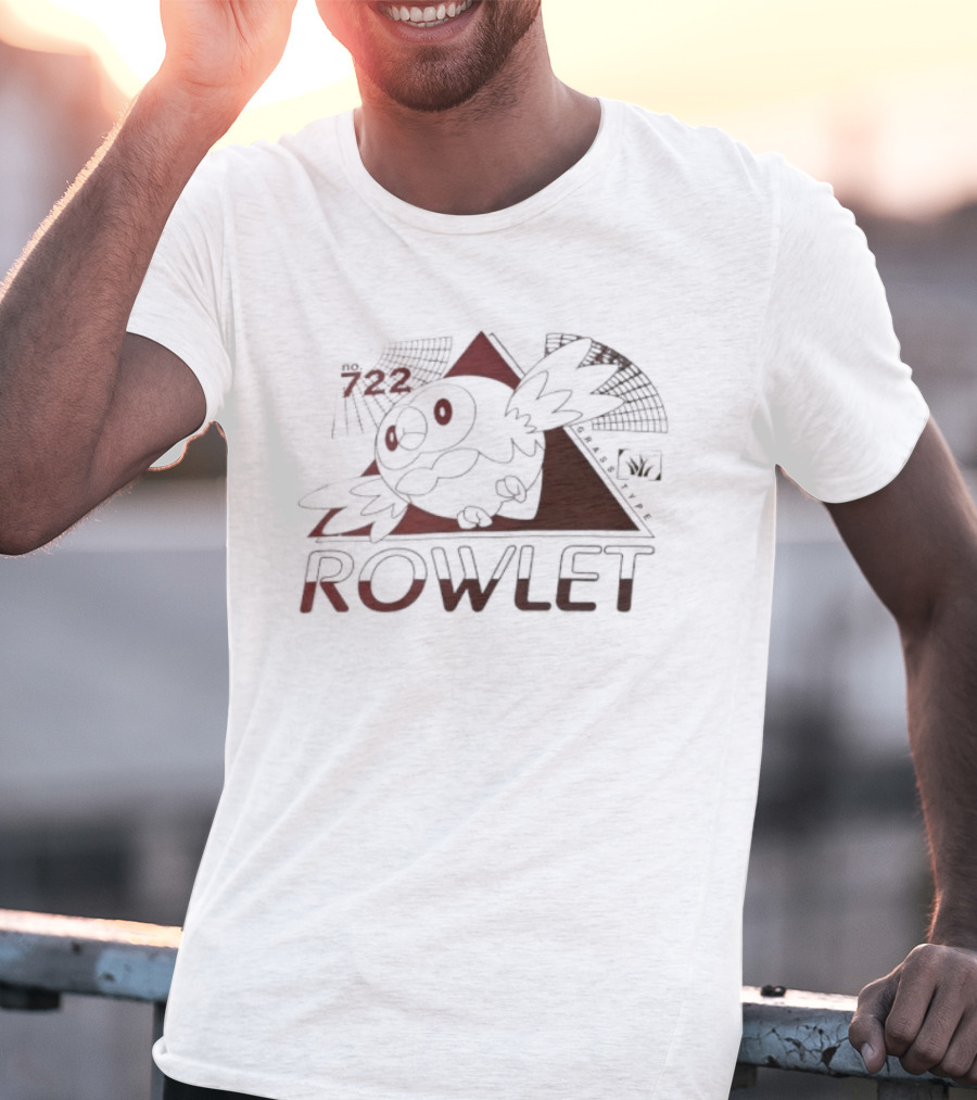 Rowlet 722 Grass Type Pokémon Triangular Art Featuring Iconic Owl T-Shirt