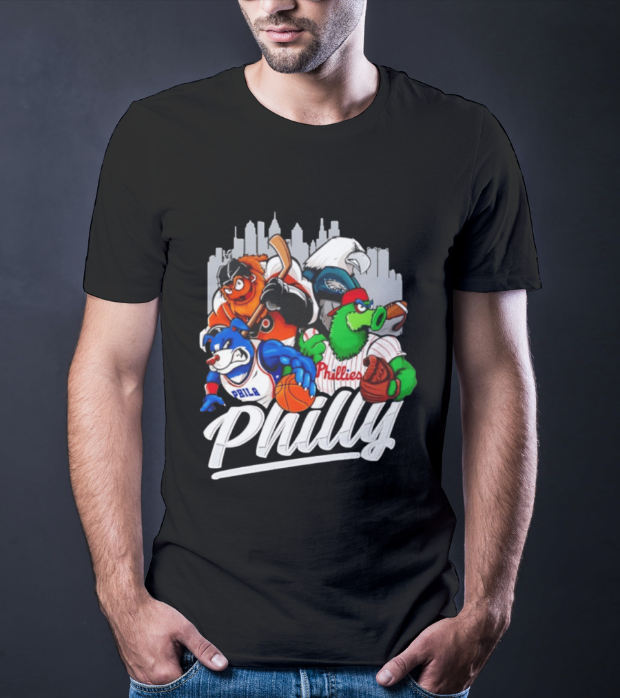 Philly Sports Mascots Gritty Swoop Phanatic Franklin Collage 2026 T-Shirt