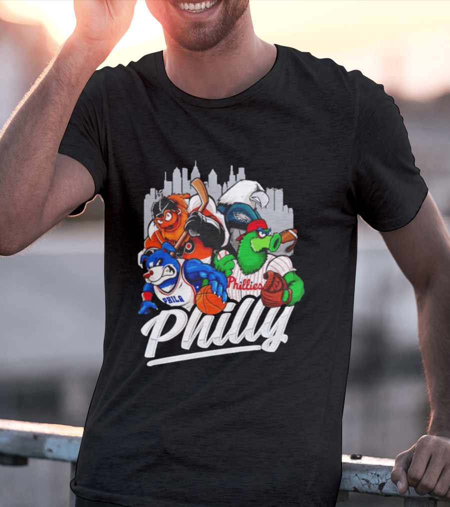 Philly Sports Mascots Gritty Swoop Phanatic Franklin Collage 2026 T-Shirt