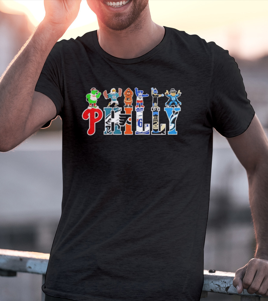 Philly Mascots 2026 Phillies Eagles Flyers Sixers Union Phanatic Gritty Swoop Franklin Fang T-Shirt
