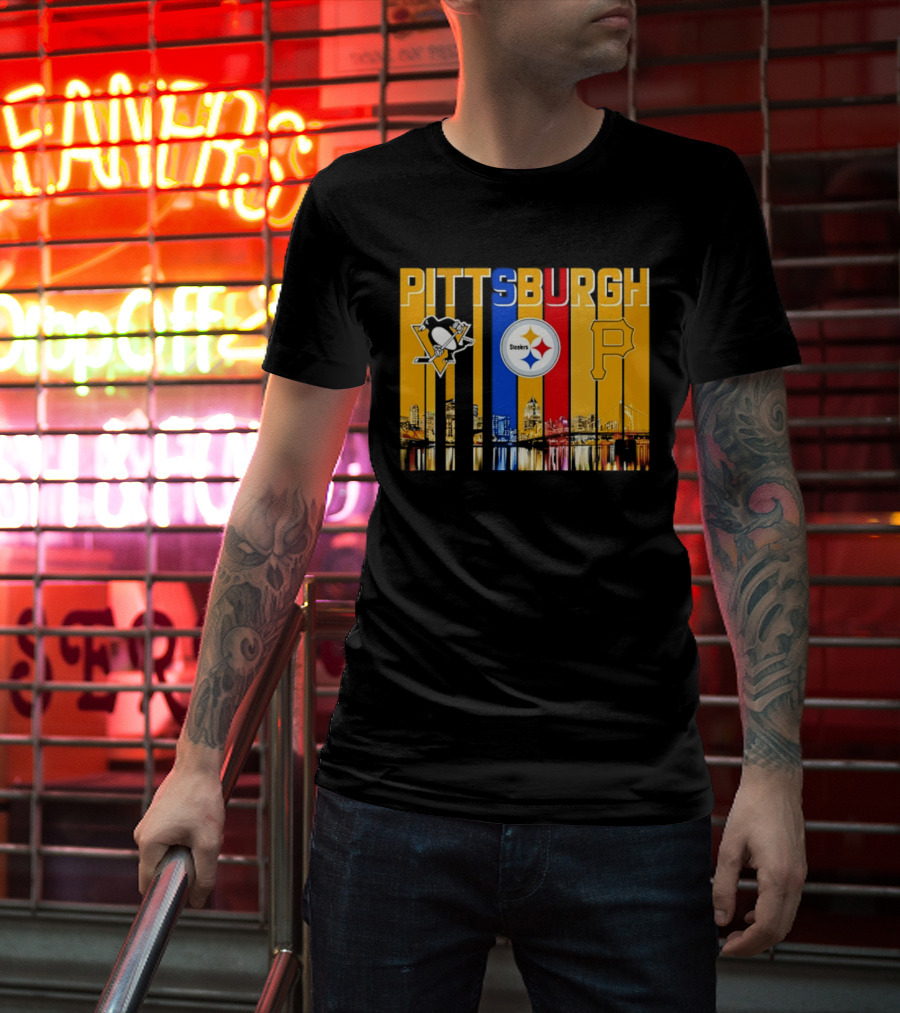 Pittsburgh Penguins Steelers Pirates City Skyline 2026 Sports Teams T-Shirt