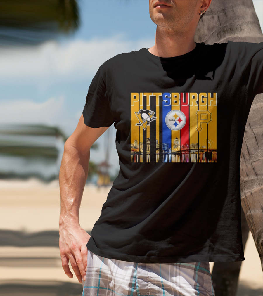 Pittsburgh Penguins Steelers Pirates City Skyline 2026 Sports Teams T-Shirt
