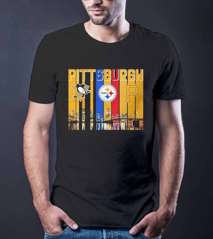 Pittsburgh Penguins Steelers Pirates City Skyline 2026 Sports Teams T-Shirt