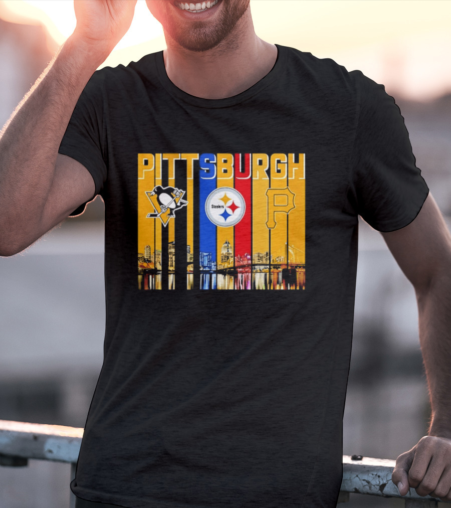 Pittsburgh Penguins Steelers Pirates City Skyline 2026 Sports Teams T-Shirt