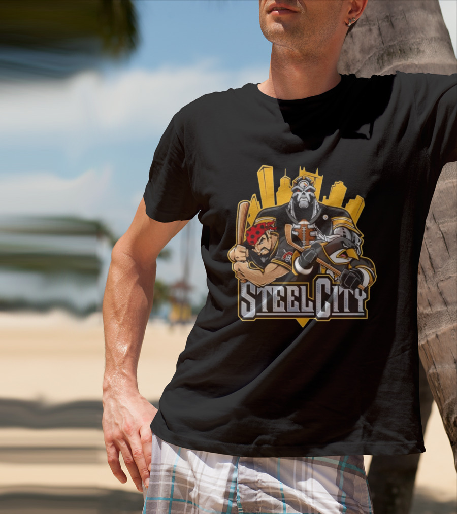 Steel City Pittsburgh Steelers Pirates Penguins Collage 2026 T-Shirt