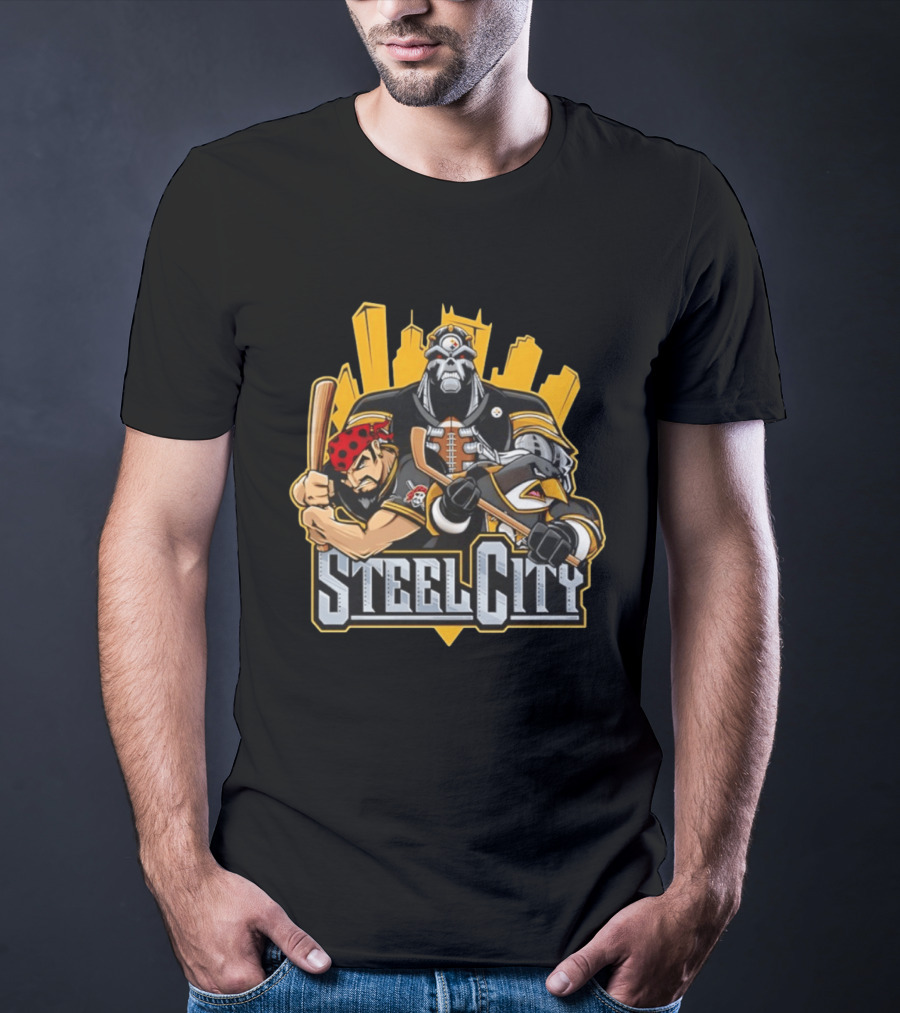 Steel City Pittsburgh Steelers Pirates Penguins Collage 2026 T-Shirt