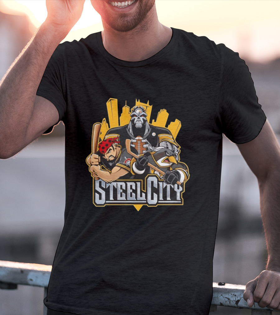 Steel City Pittsburgh Steelers Pirates Penguins Collage 2026 T-Shirt