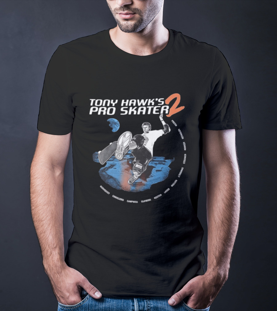 Tony Hawk's Pro Skater 2 Hawk's Back With New Technology New Pros And New Tracks 2 Sided Flip McTwist Skateboarding Legends T-Shirt