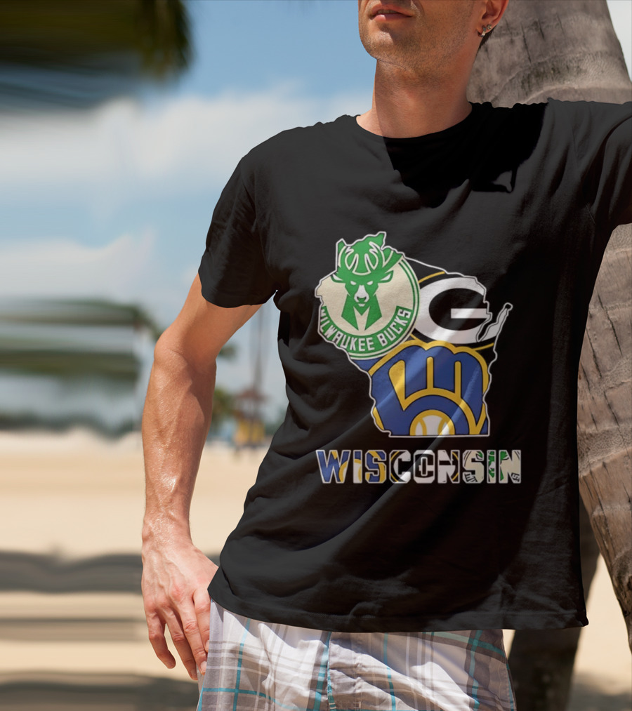 Milwaukee Bucks Green Bay Packers Milwaukee Brewers Wisconsin Map T-Shirt