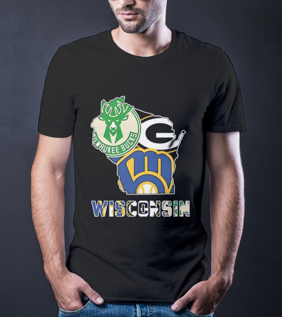 Milwaukee Bucks Green Bay Packers Milwaukee Brewers Wisconsin Map T-Shirt