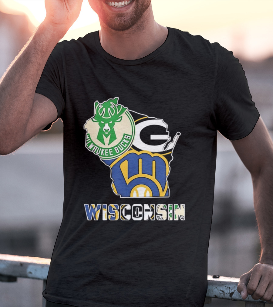 Milwaukee Bucks Green Bay Packers Milwaukee Brewers Wisconsin Map T-Shirt
