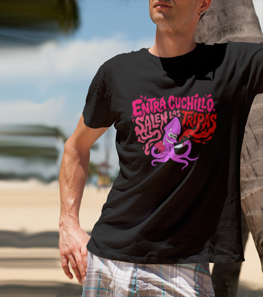 Entra Cuchillo Salen Las Tripas Squid Cartoon Knife Fun T-Shirt