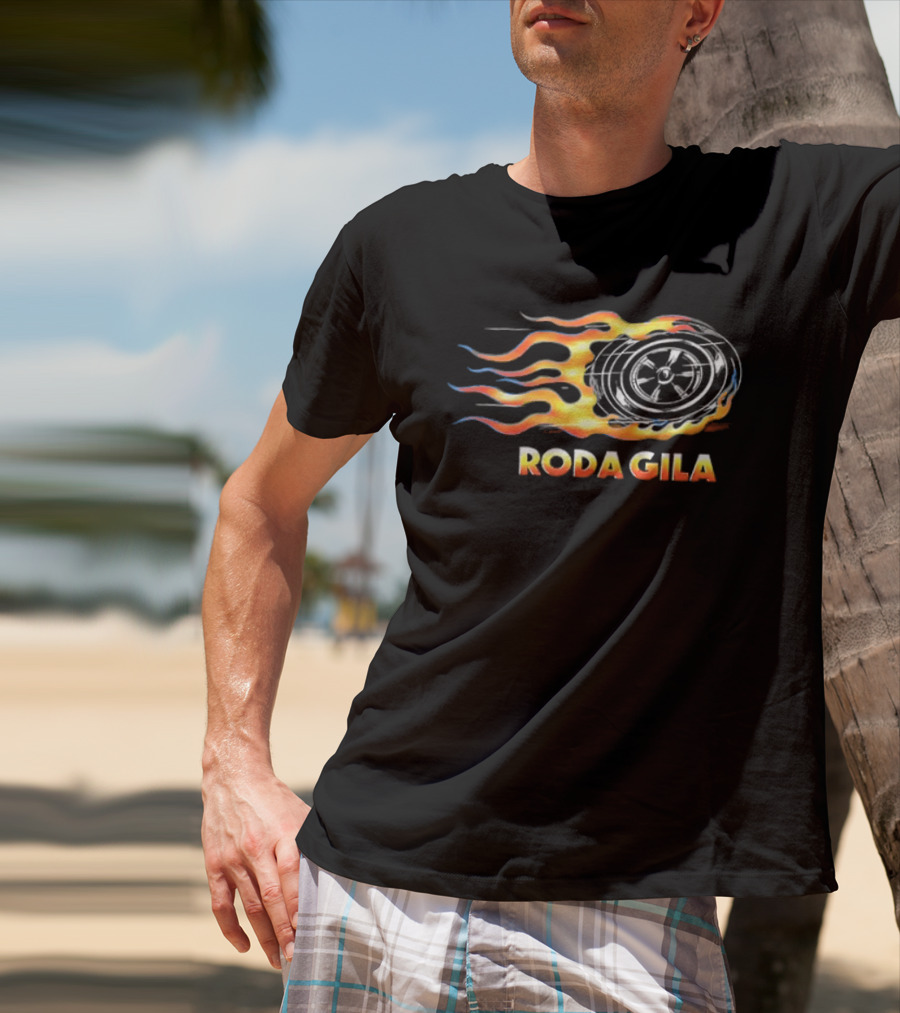 Roda Gila Kelompok Penerbang Roket Motorbike Flame Wheel Graphic 2 Sided T-Shirt