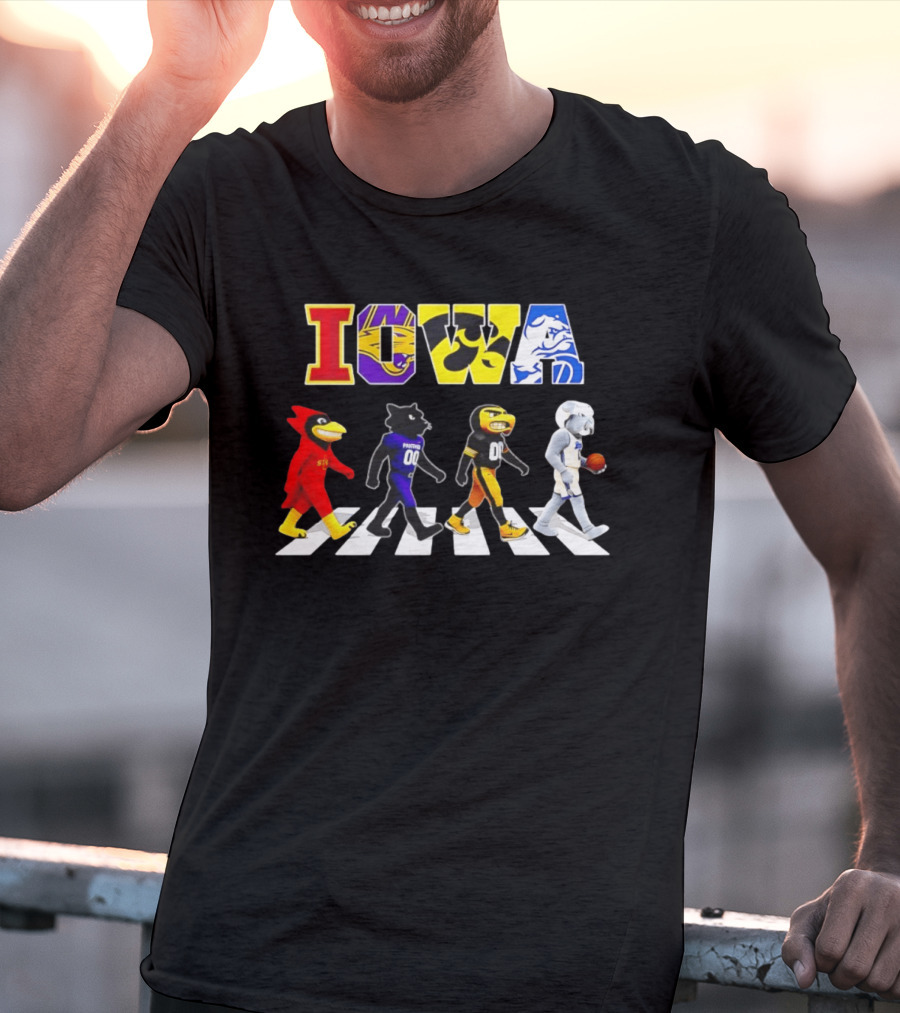 Iowa Mascots Abbey Road 2026 Cyclones Panthers Hawkeyes Bulldogs T-Shirt