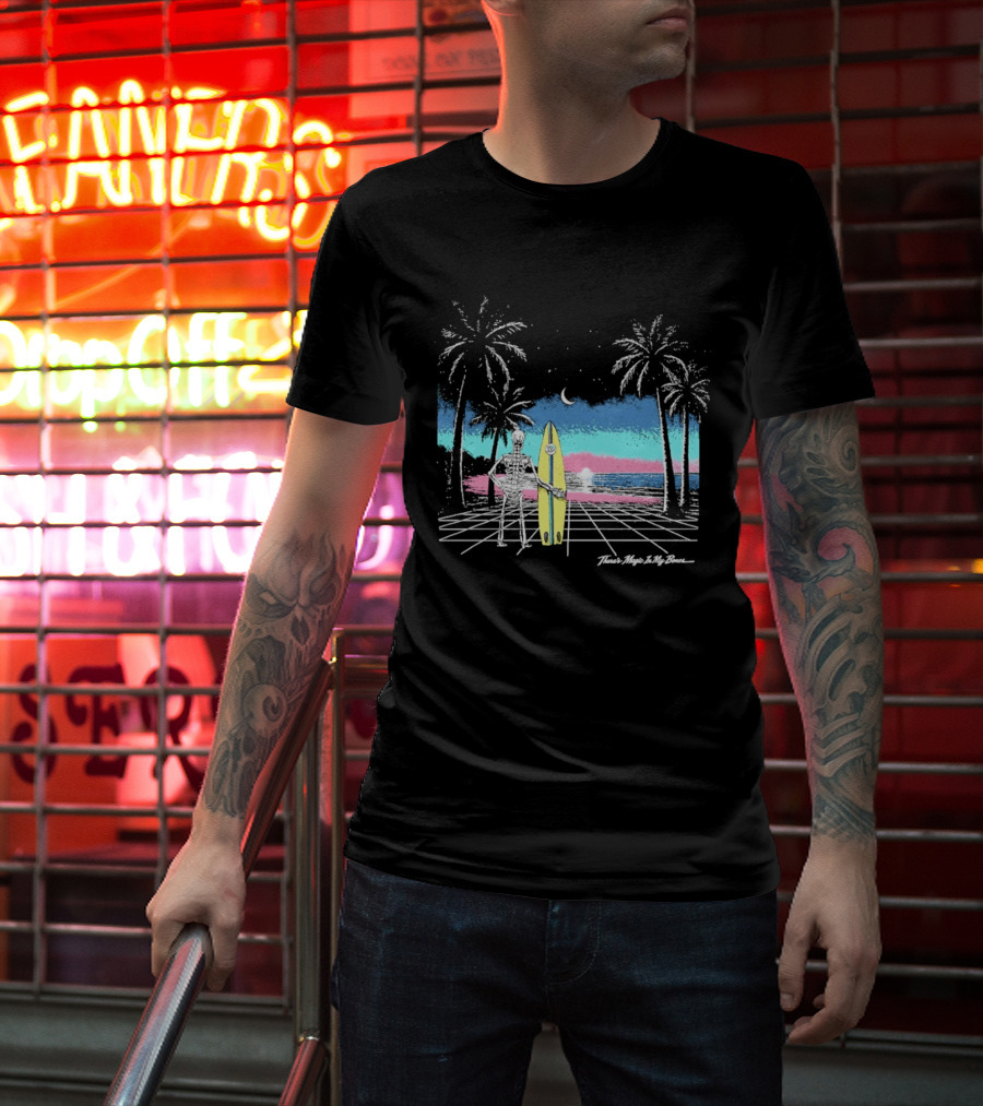Imagine Dragons There's Magic In My Bones Retro Tropical Surf Scene Palms Sunset Ocean Beach Moon Surfer T-Shirt